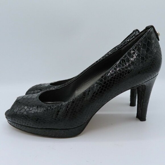 Stuart Weitzman Women 8 M Black Patent Snakeskin Leather 4079808 Peep Toe Heels - Picture 5 of 11